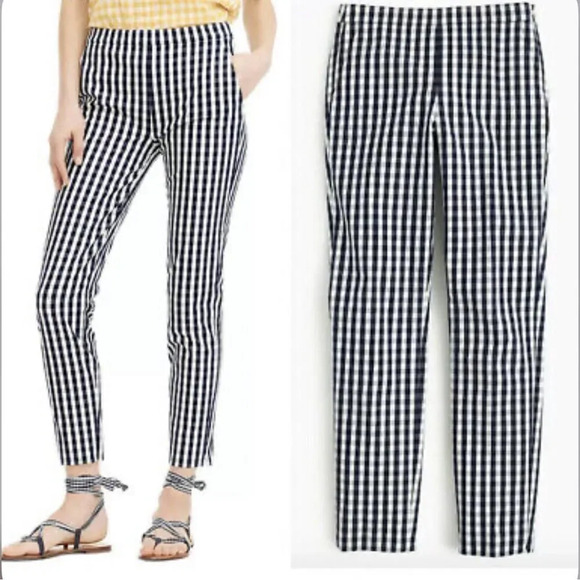 NWT JCrew Martie Pant in Navy and White Gingham - Picture 1 of 6